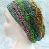 Handknit Cotton Wool Silk Lacy Beret Medium turquoise green mix