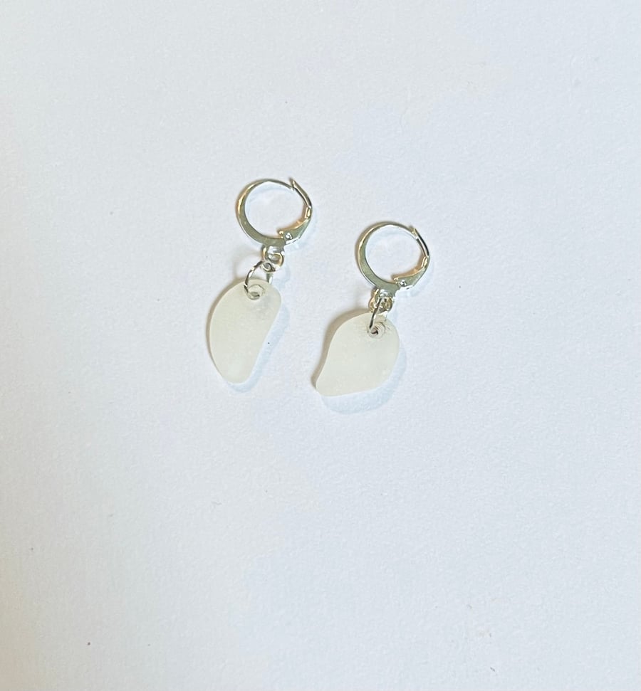 White Sea glass earrings