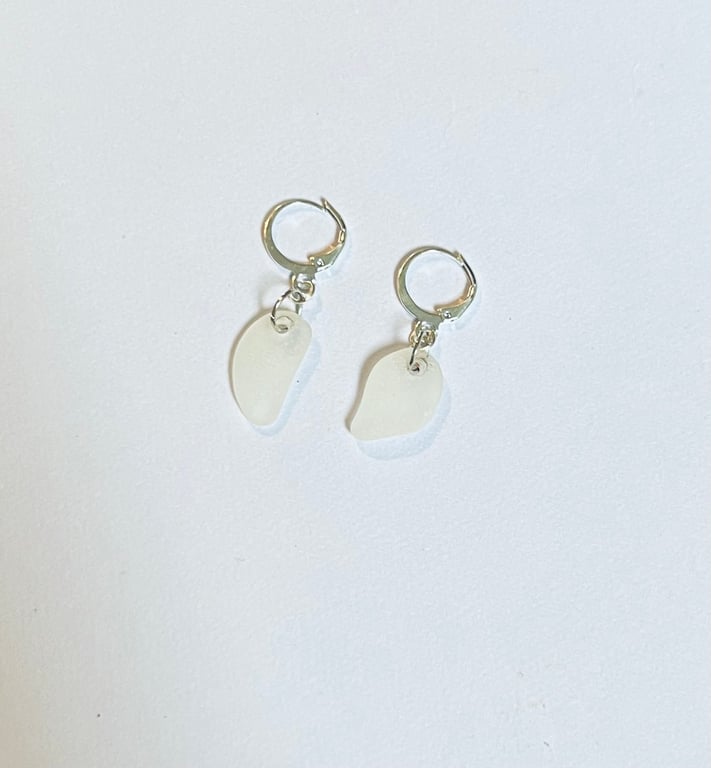 White Sea glass earrings