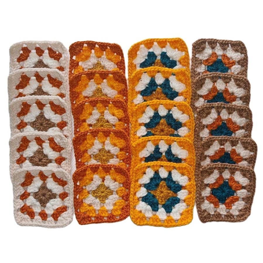 Crochet Granny Squares Vintage Spice Market Colour Scheme 3-inch Size