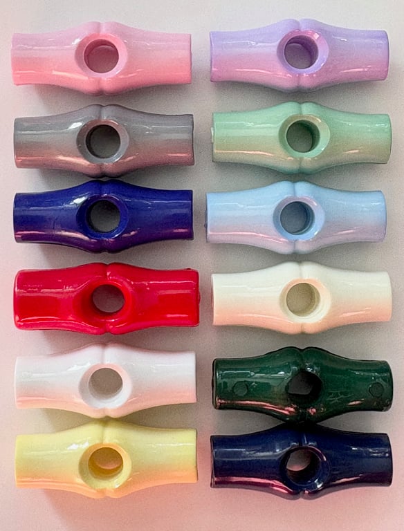 12 Toggle Buttons, 25mm Long, 1 Each of 12 Colours, Buy 1 Get 1 Free