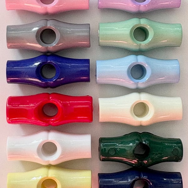 12 Toggle Buttons, 25mm Long, 1 Each of 12 Colours, Buy 1 Get 1 Free