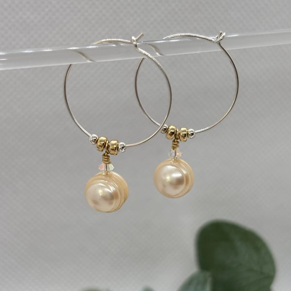 Sterling silver freshwater pearl hoops