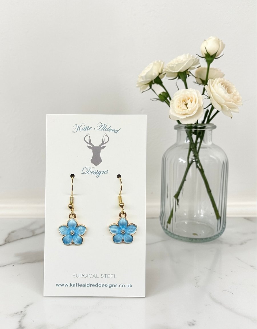 Charm Earrings - Pearlescent Flower - Blue