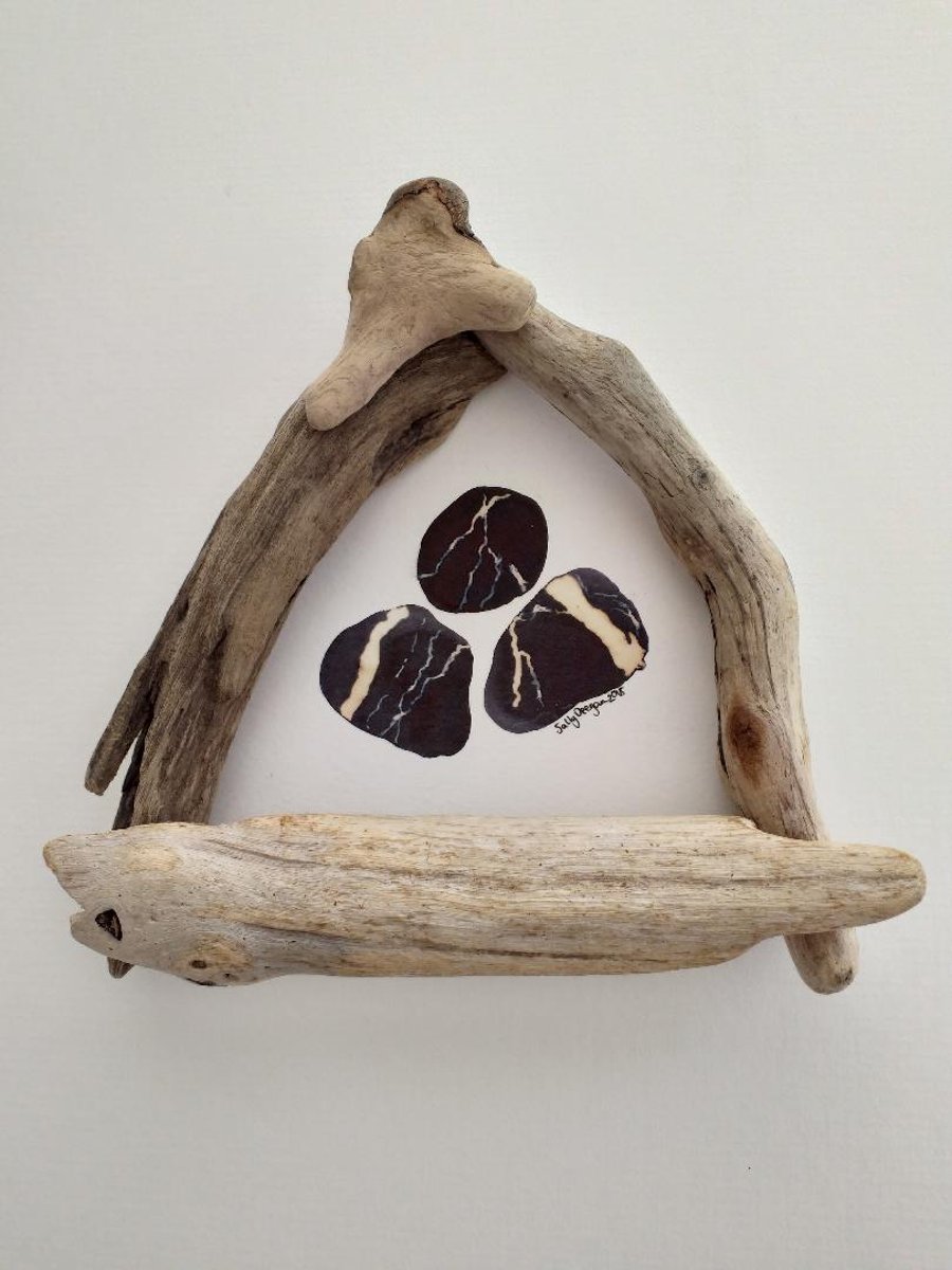 Pebbles original in a Handmade Driftwood frame