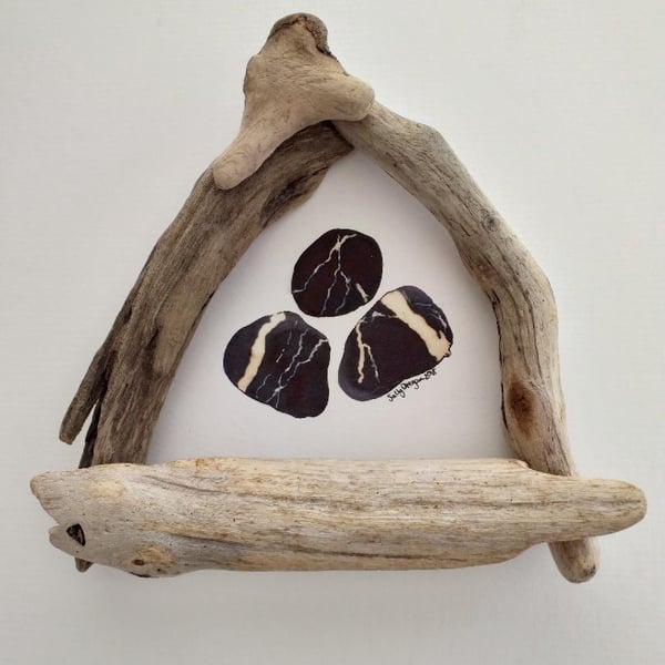 Pebbles original in a Handmade Driftwood frame