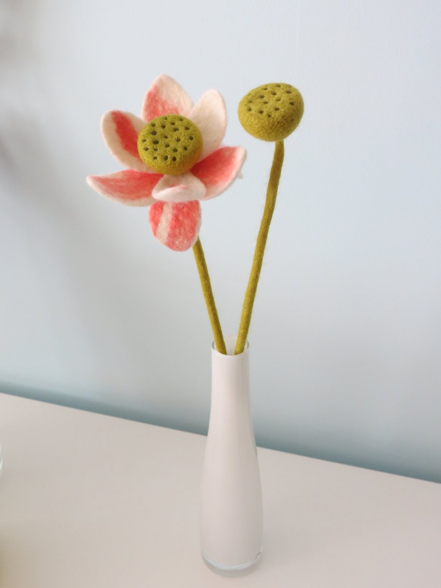 Merino Wool Needle Felted Single Stem Orchid with Bud