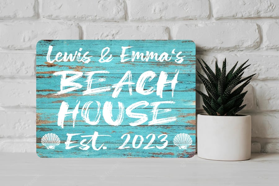 PERSONALISED Beach House Metal Sign Wedding Housewarming Holiday Gift present