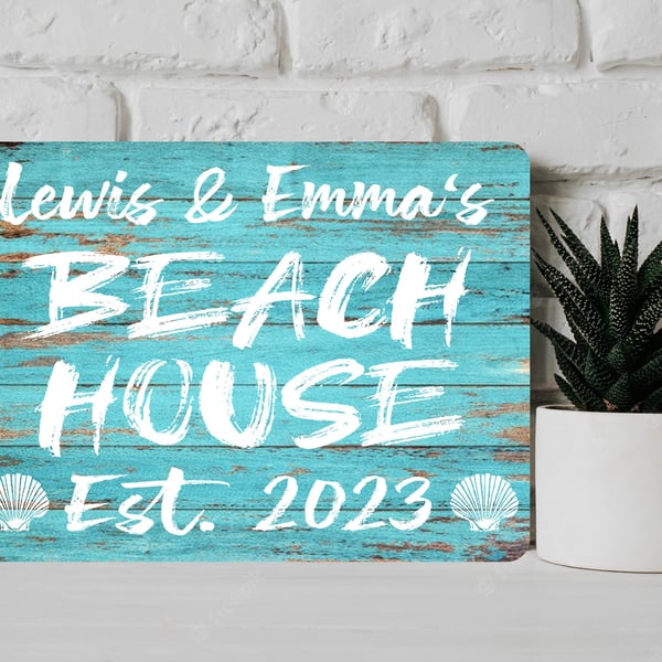 PERSONALISED Beach House Metal Sign Wedding Housewarming Holiday Gift present