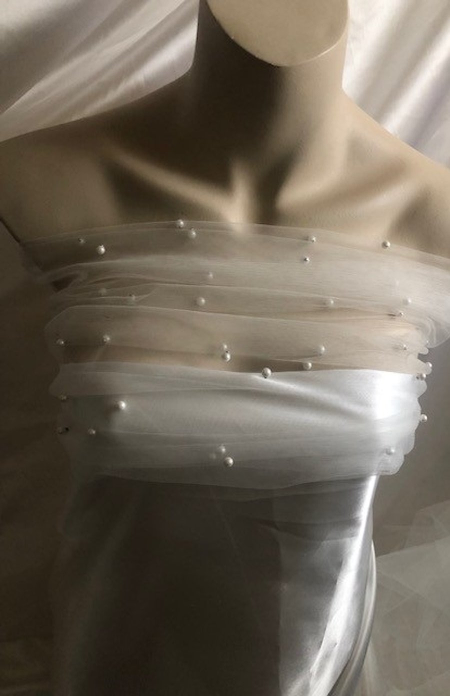 Off The Shoulder- Bridal Pearl Tulle Wrap - Ivory or White - Any Size!