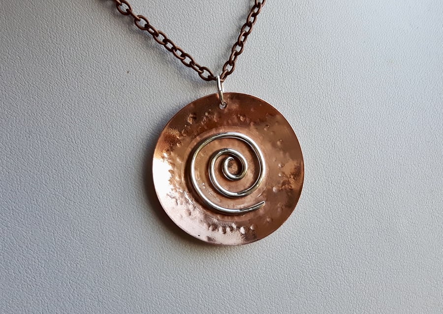Copper and Sterling Silver Pendant, Spiral Galaxy 
