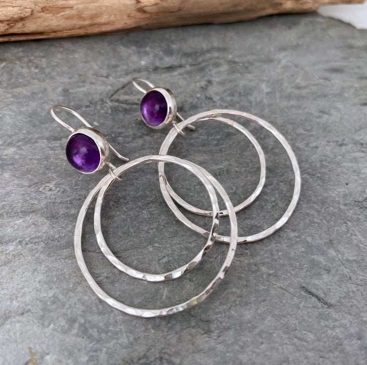 Large silver hoop earrings topped with vibrant ... - Folksy