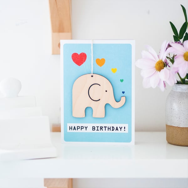 Elephant Birthday Card - Keepsake Card, Handmade Luxury Card, Birthday Card, Gre