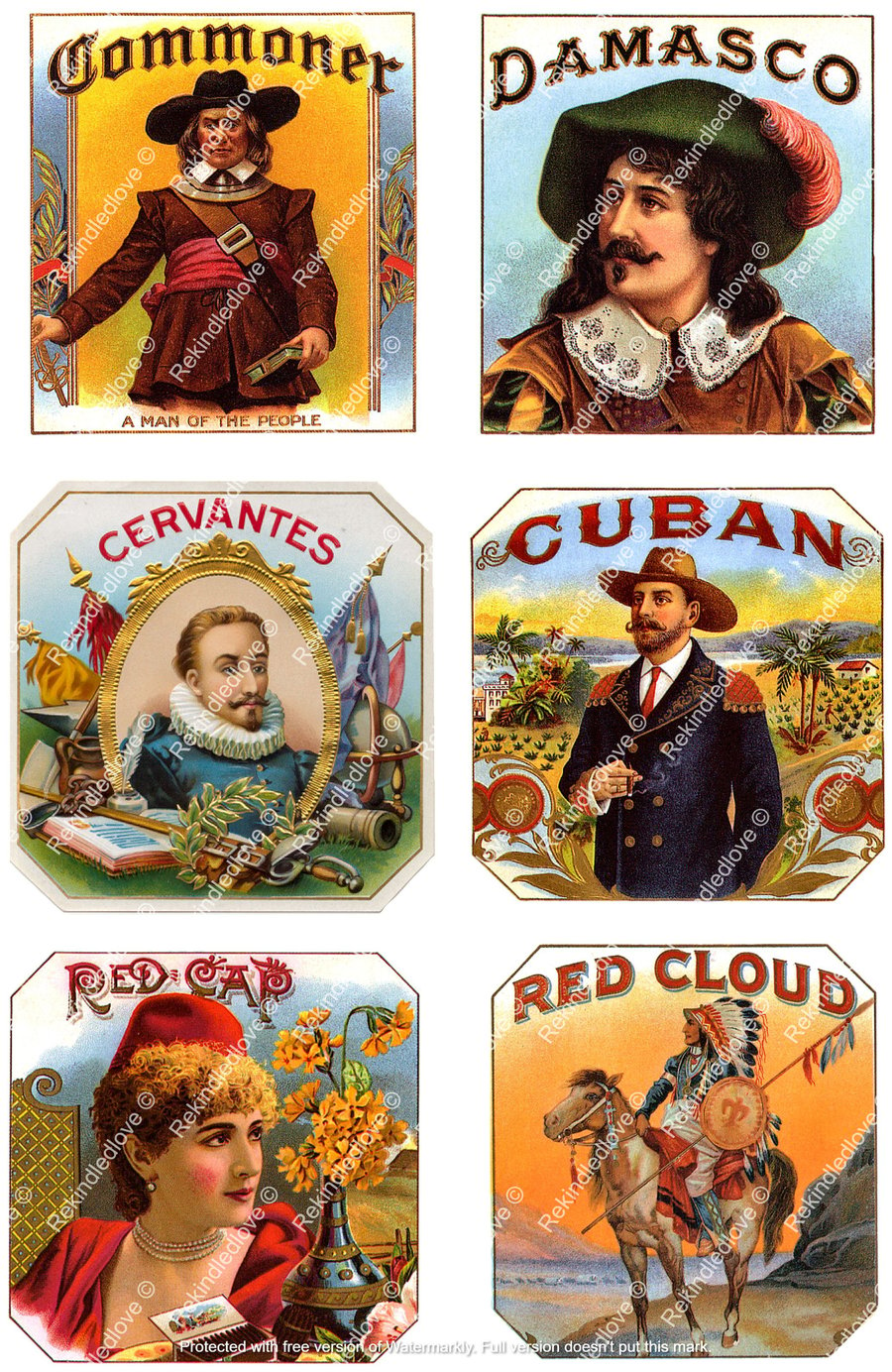 A4 Set Of 6 Vintage American Character Stickers-for scrapbooks, journals & tags.