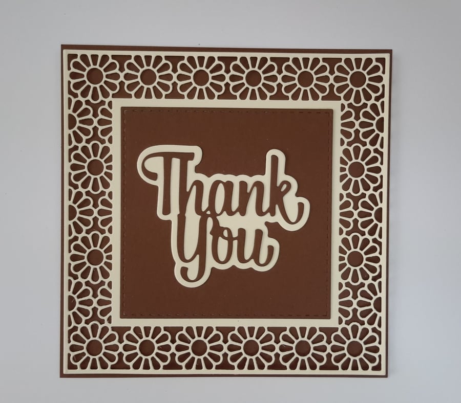 Thank You Greeting Card - Chocolate Brown and Cream