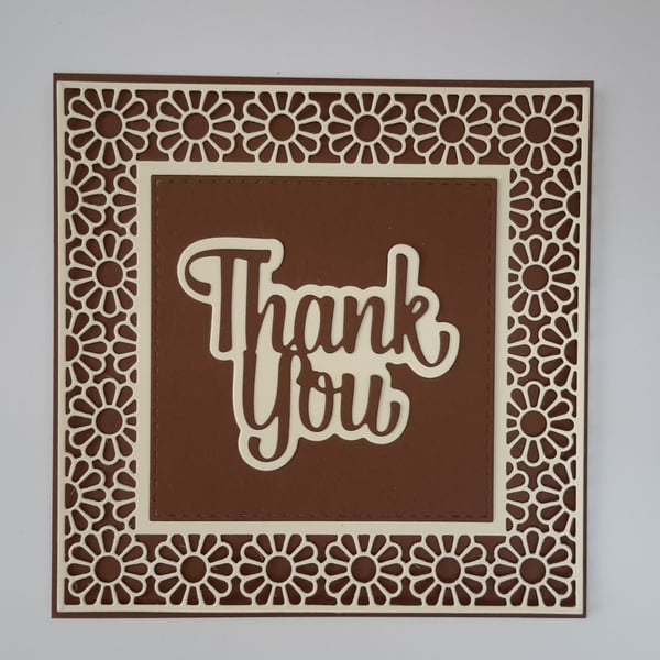 Thank You Greeting Card - Chocolate Brown and Cream