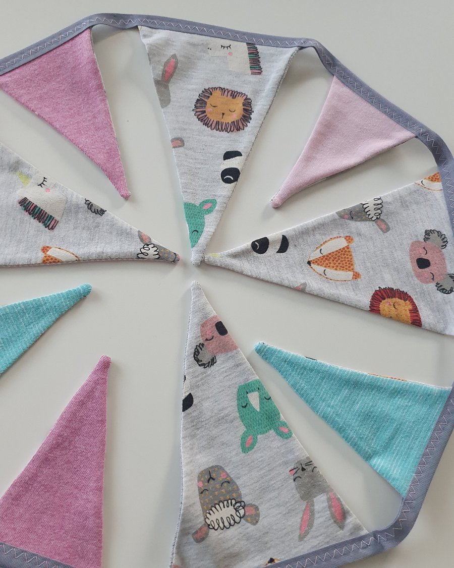 Pastel Animal Bunting on Grey Binding
