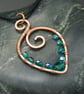 Copper Wire Wrapped Pendant & Earrings Set with Teal Glass Beads - Image 2