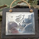 Witch on Broomstick Hanging on Slate