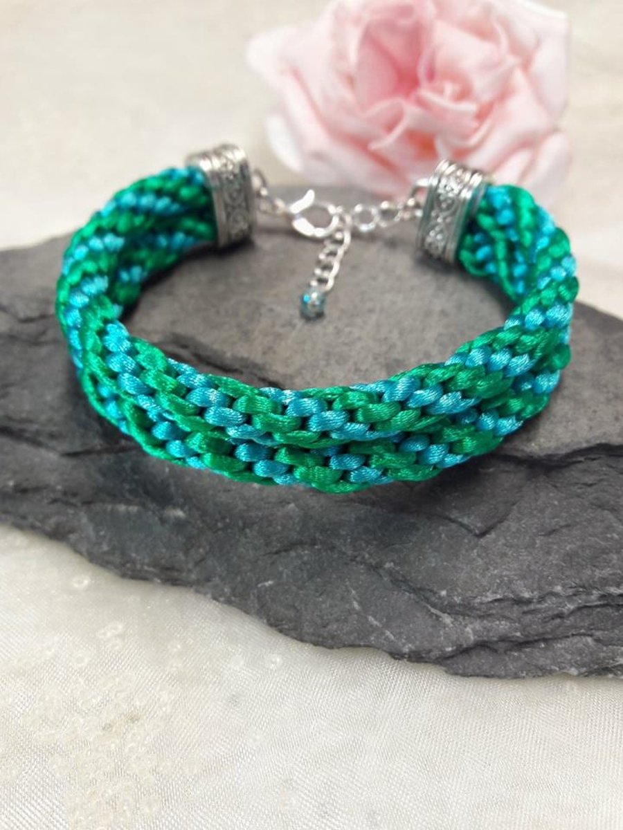 Green and Turquoise Kumihimo Braided Bracelet  -REDUCED