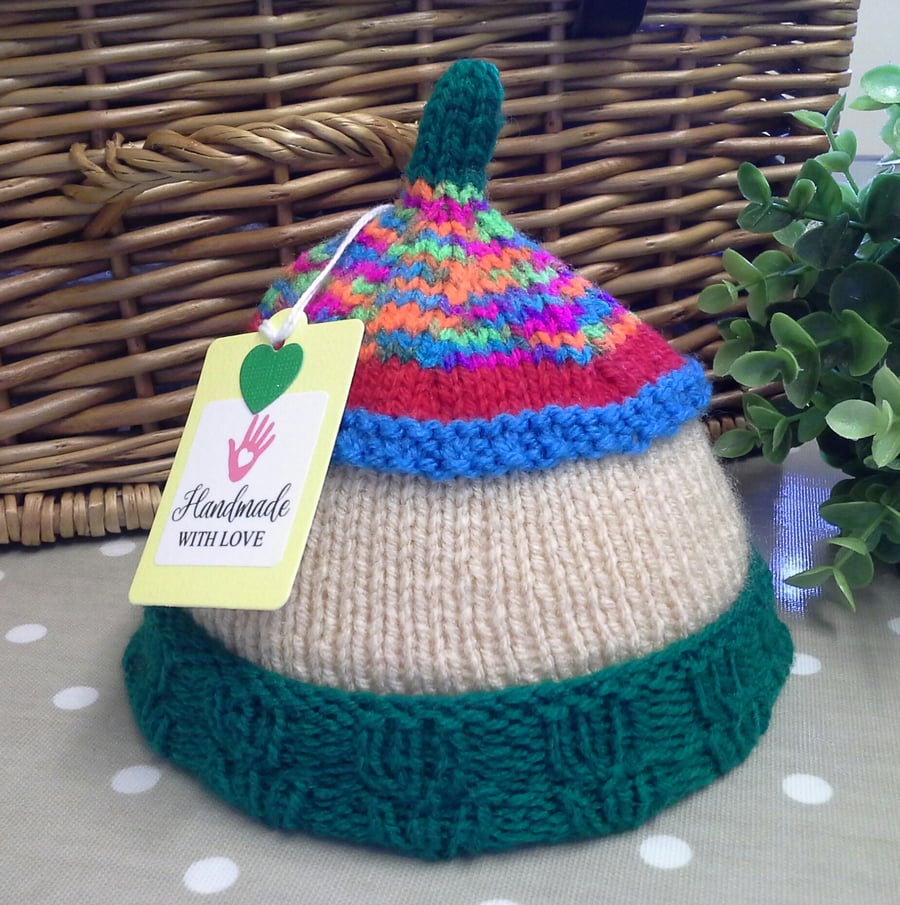 Gender Nutral Hand Knitted Designer Baby Hat Newborn Size (HELP A CHARITY)