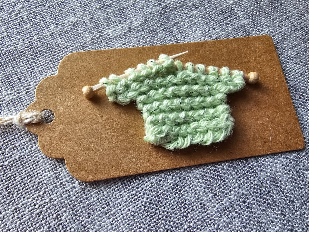 Unique Handmade Gift Tag with Tiny Green Jumper 