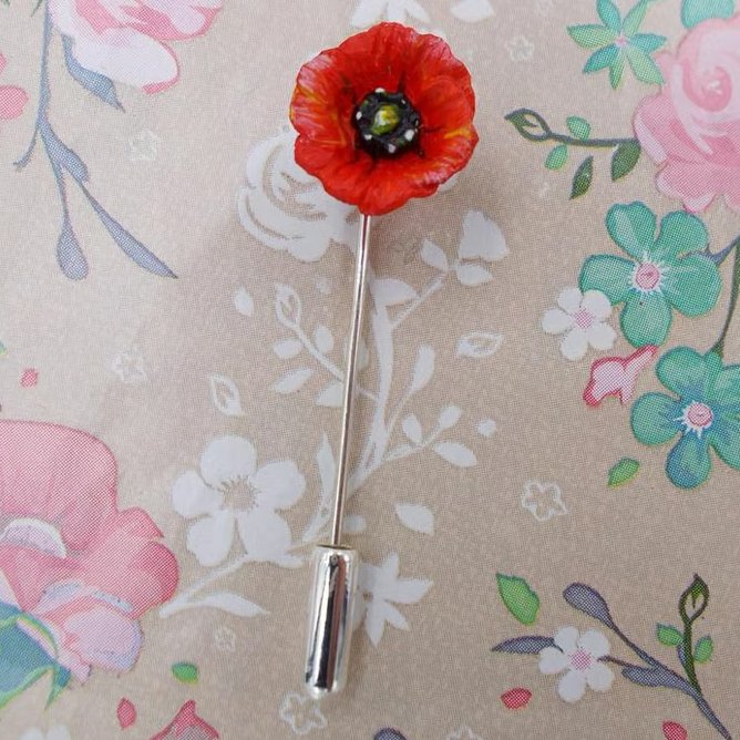 TINY RED POPPY PIN: Poppy Lapel Flower Brooch HAND PAINTED