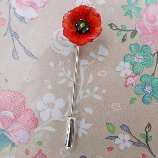 TINY RED POPPY PIN: Poppy Lapel Flower Brooch HAND PAINTED