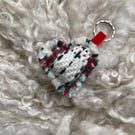 Heart Keyring - Rosy Red & Green wool mix