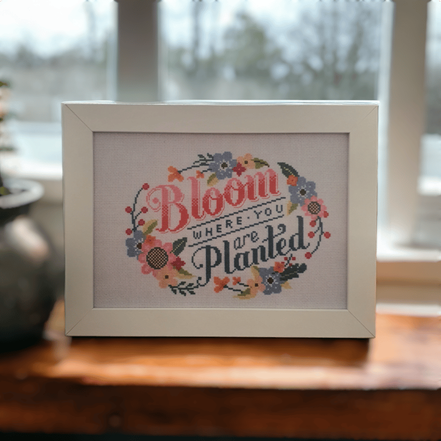 Handmade cross stitched affirmation picture