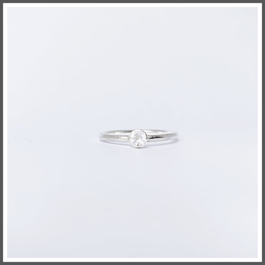 Rock crystal gemstone silver ring, birthstone for April
