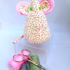 Pin Cushion, Mouse, in pink and green floral fabric