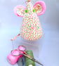 Pin Cushion, Mouse, in pink and green floral fabric