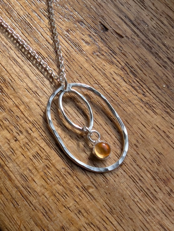 Sterling Silver Oval Citrine  pendant, Handmade Urban PERSONALISED