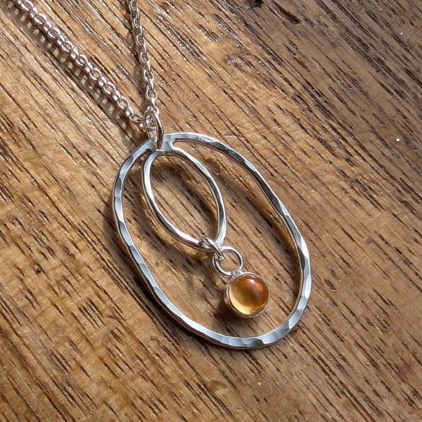 Sterling Silver Oval Citrine  pendant, Handmade Urban PERSONALISED