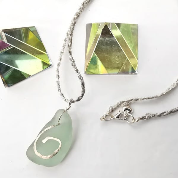 Welsh Sea glass and Silver Spiral necklace