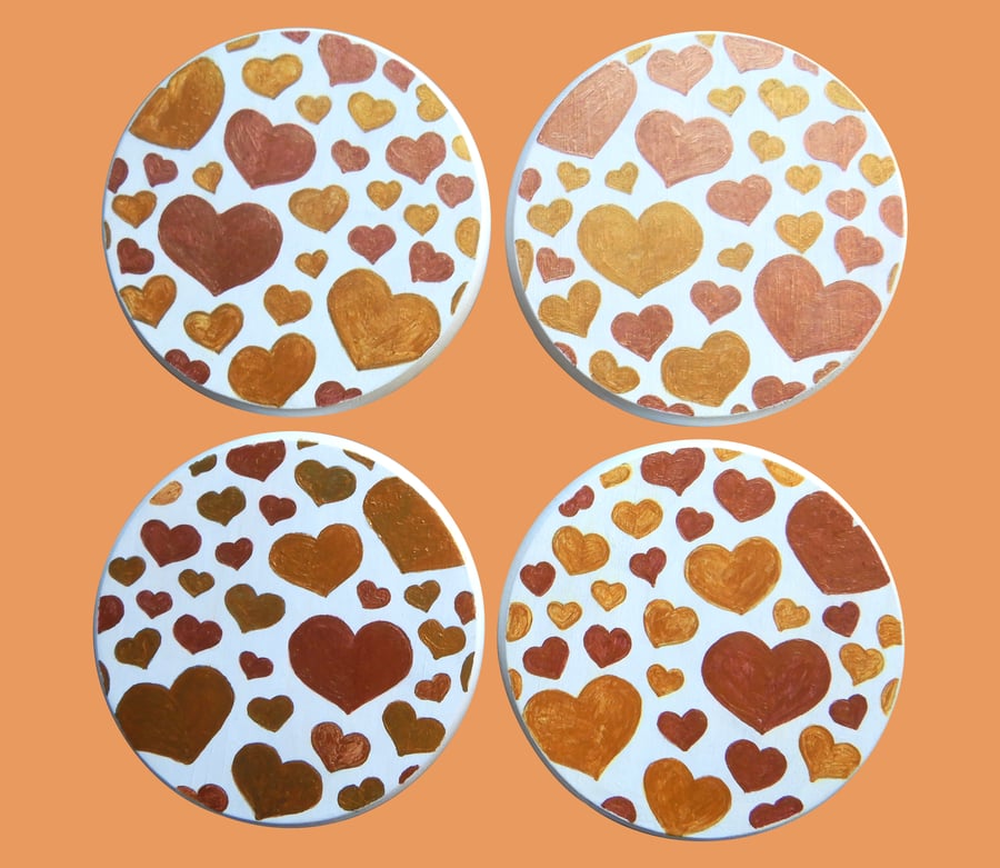 Handmade Unique Wooden 'Hearts' Set of 4 Coasters