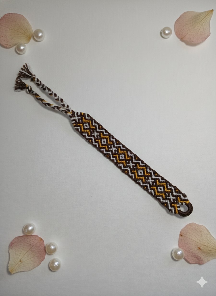 Brown & Mustard Woven Bracelet – Symbol of Friendship & Care