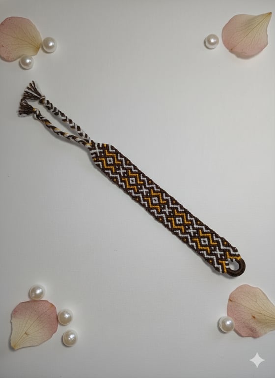 Brown & Mustard Woven Bracelet – Symbol of Friendship & Care