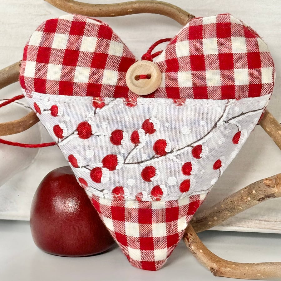 WINTER HEART DECORATION - snowy red berries