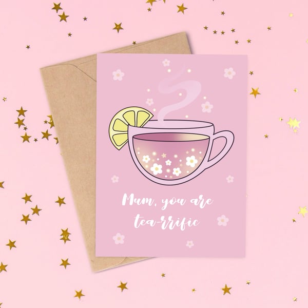 Mum Cup Of Tea Birthday Card, Thank You Card Mum, Mother's Day.