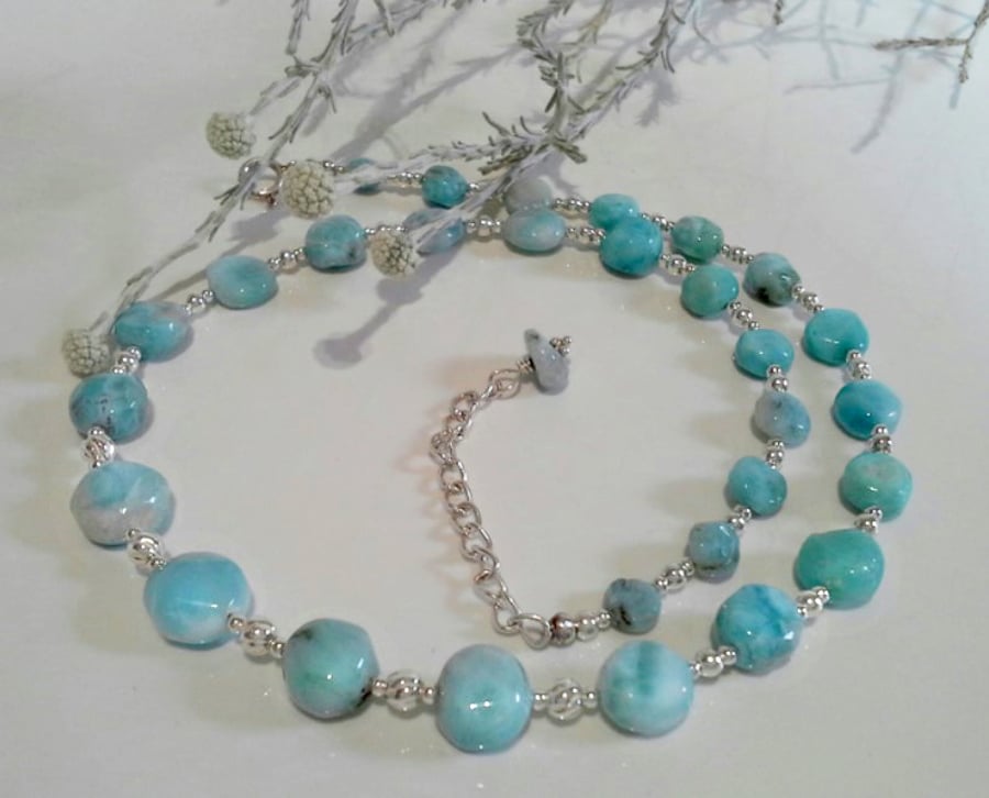 Designer Artisan Luxury Larimar Sterling Silver Necklace