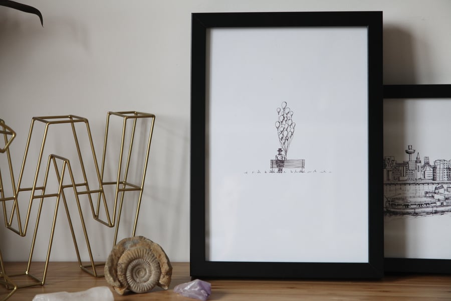 Minimalistic Cartoon Ballon Man Art Print