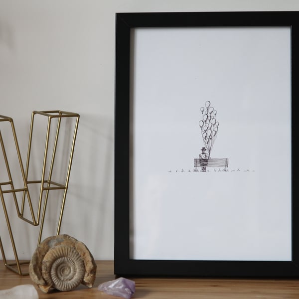 Minimalistic Cartoon Ballon Man Art Print