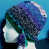 Handknit Noro cotton silk & wool hat M Purple, Blue, Pale Pink, Green & White