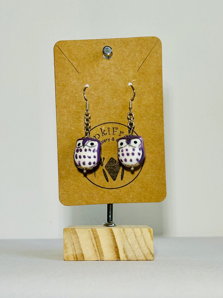 Purple owl earrings