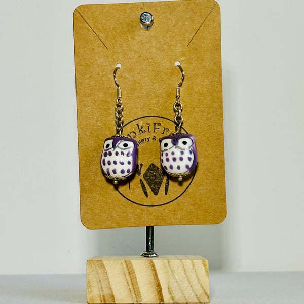 Purple owl earrings