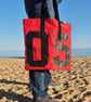 Red Upcycled Sailcloth Shoulder Bag – Large Lightweight Beach Tote - Image 8