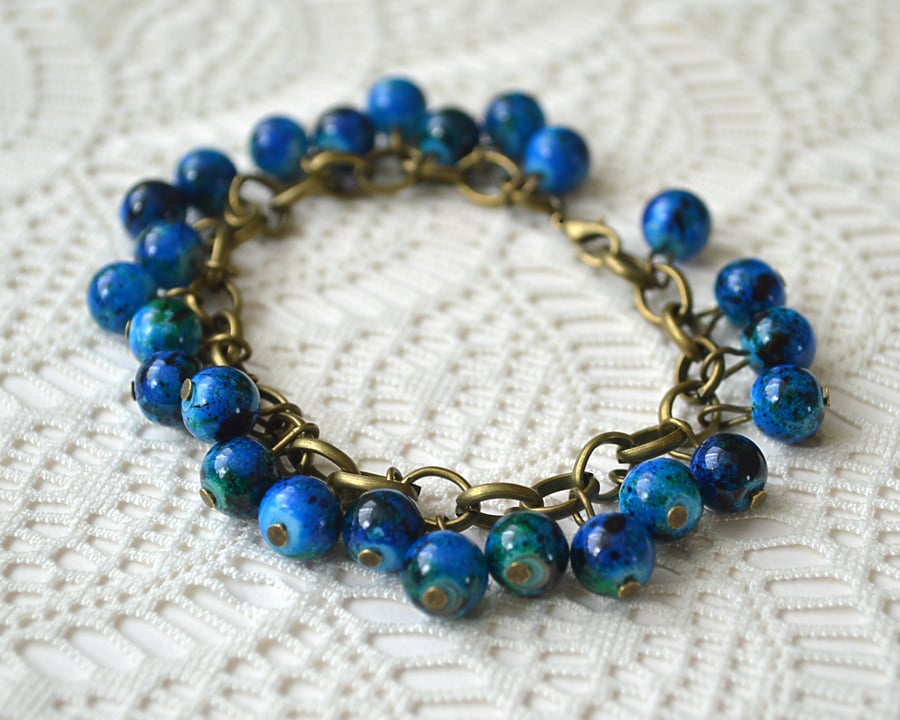 Sale 30% off! Royal Blue Beaded Charm Bracelet