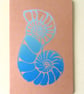 Blue nautilus spiral shell hand printed lino A5 notebook with brown kraft cover - Image 3